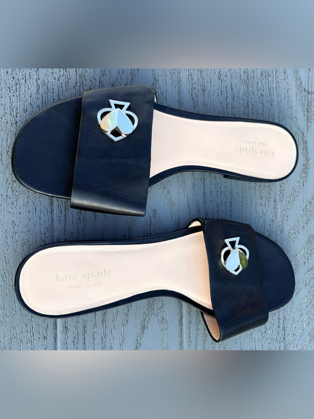 Kate Spade Black New York Ferry Slide Sandals with Metal Spade Emblem 8.5